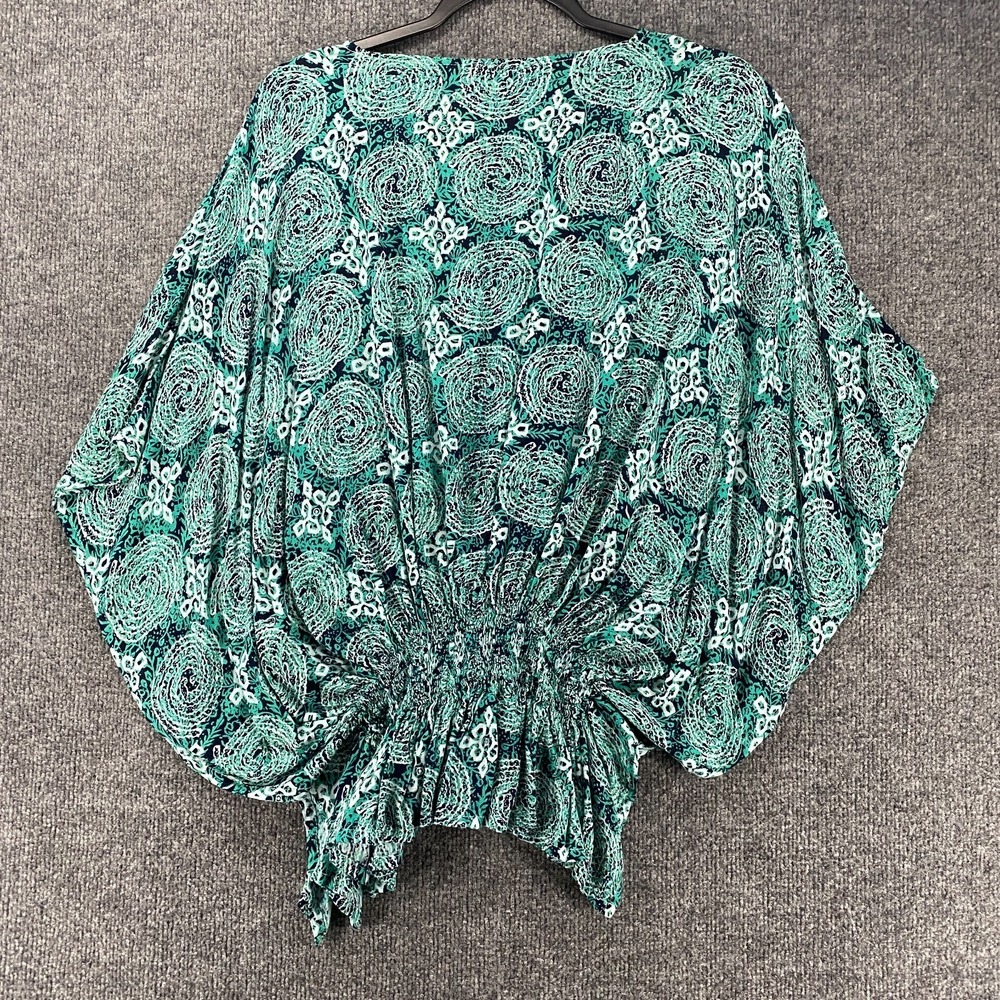 World Market Blouse Top Womens L/XL Green Paisley Pullover Poncho Beachy Boho - Picture 3 of 7